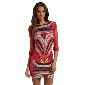 Mara Hoffman Scoop Back Mini Dress in Phoenix Red S Small Long Sleeve Vibrant